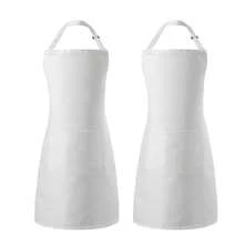 Tosewever 2 Pack Adjustable Bib Apron, Waterdrop Resistant Aprons With 2 Pockets CooFKing Kitchen Restaurant Aprons For Women Men Chef, BBQ Drawing Crafting Outdoors (Polyester-White, 2) - Polyester-white - View 2