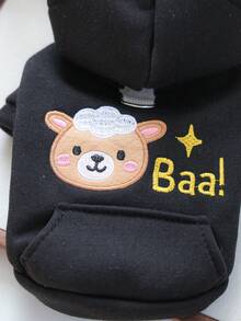 1pc Pet Clothes, Dog/Cat Apparel For Poodle, Teddy, Small Dogs & Cats, Casual & Fashionable, Cute & Comfortable, Warm Fleece Hoodie - Black Sheep - Black - View 6