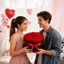 Red 27 Roses Round Shape Box