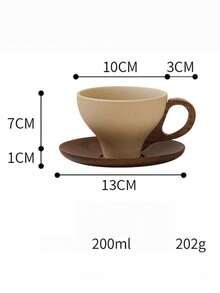 Handmade Ceramic Coffee Cup Set With Wooden Tray - Wabi-Sabi Style Pottery Tea Cup, Suitable For Cappuccino And Latte, Perfect For Afternoon Tea, Rustic Home Drinkware Gift - Multicolor - View 11