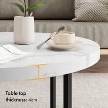 Coffee Table For Living Room - Round Grey Concrete Look Living Room Table - Modern Style With Black Powder Coated Metal Legs - White - View 6