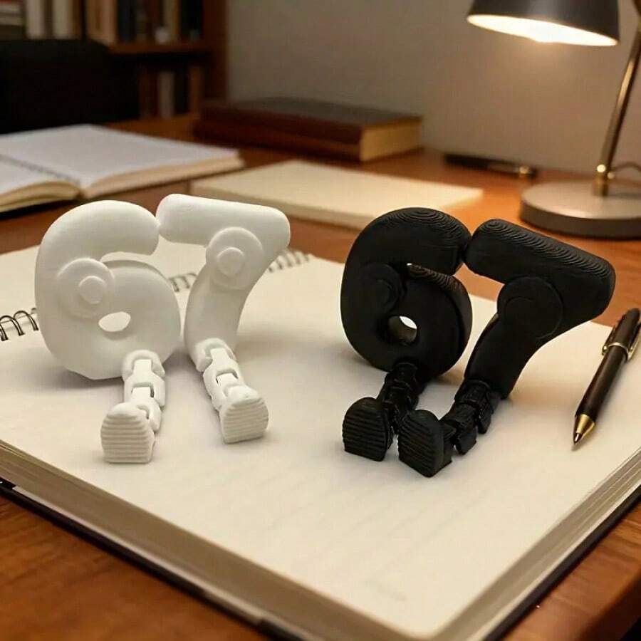 3D Printed Movable Joint Digit Figurine, 67 Styles Digit Character Decor, Birthday/Holiday Gift - 67 White - View 1