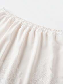 Women's Summer Short Skirts Fashion Elastic Waist Lace Patchwork Satin Skirts Half Slip Skirts - Màu be - Xem 3