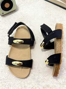 夏季儿童时尚凉鞋，男女童休闲拖鞋，软底舒适，日常休闲，旅行度假，热门小学生凉鞋 - 黑色 - 查看 4