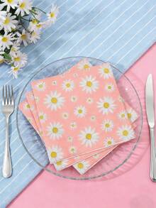 48 piezas de servilletas de 13" X 13" con tema de margaritas - Estampado de margaritas frescas, material de papel, estilo suave y curativo, adecuado para picnic de primavera, té de la tarde de primavera, fiesta de cumpleaños y uso diario - Multicolor - Ver 4