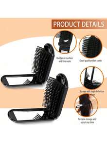 1 chiếc lược gấp có gương, lược du lịch mini cầm tay, lược massage nhỏ gọn, dụng cụ tạo kiểu tóc bỏ túi, phù hợp cho nữ, nam, gia đình đi du lịch ngoài trời, vật dụng cần thiết cho Halloween, Giáng sinh, Năm mới. - màu đen - Xem 4
