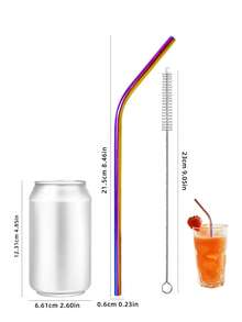 4pcs Stainless Steel Straw & 1pc Brush Set, Gradient Color Bend Straw, For Kitchen, Kitchen, Christmas Gift,School Supplies - Multicolor - View 2