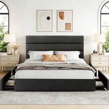 Base Cama Tapizado Con 4 Cajones Queen Size 210*157*112cm Gris Oscuro - Gris Oscuro - Ver 3