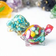 1pc Natural Crystal Chip Resin Mold Turtle Statue Healing Gemstone Golden Foil Orgone Tortoise Figurine Sculpture Pocket Stone For Home Office Feng Shui Decoration Collectible Ornament Best Gifts Birthday Graduation - Multicolor - View 5