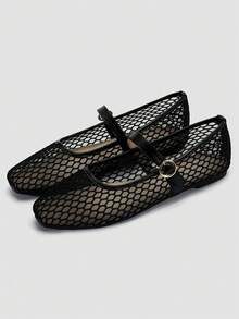 Giày bệt nữ ADAMUMU thời trang, giày ba lê, giày khiêu vũ thời trang bằng vải lưới ren thêu, giày bệt màu trơn thoáng khí, giày bệt mũi vuông màu sáng, thời trang và thoải mái. - màu đen - Xem 2