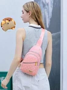 新款尼龙女士胸包，时尚菱形单肩斜挎包，大容量骑行胸包，手机袋 - 彩色 - 查看 8