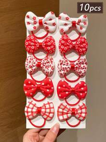 10pcs Women's New Cute Bow, Polka Dot, Ditsy Floral Hair Scrunchies, Suitable For Holiday Parties, Daily Gatherings, Valentine's Day Gifts, Carnival Season ,Ponytail Holders ,Hair Elastics ,Hair Rubber Bands ,Hair Rope ,Elastic Hair Tie Head Accessories - Multicolor - View 9