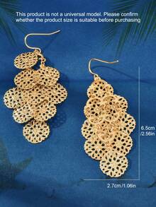 鏤空圓形吊墜耳墜 - 金黃色 - 查看 4