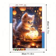 1套可爱猫咪提灯笼钻石画套装,适合初学者,动物系列DIY钻石画十字绣马赛克工艺品礼品家居装饰(30X40厘米) - 彩色 - 查看 6