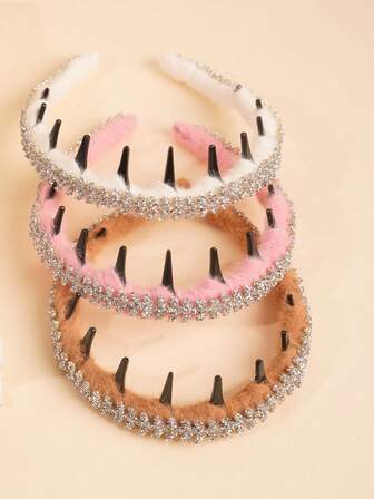 1pc Girls' Multicolor Headband, Solid Color Fashion Rhinestone Non-Slip Hair Hoop Headpiece, Suitable For Holiday Gifts, Face Mask, Daily Matching