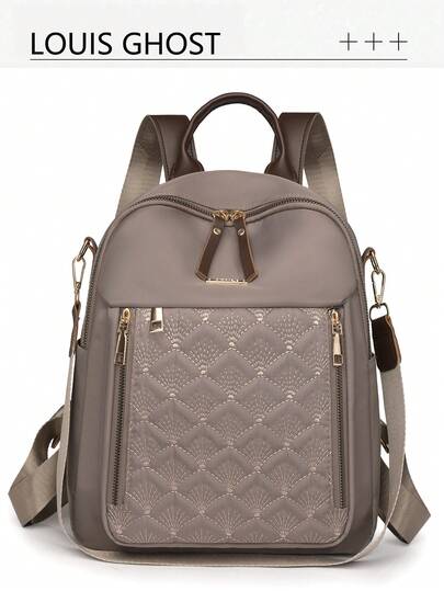 Quilted Diamond Multipurpose Backpack - A Versatile Choice For Urban Commute And Campus Life. This Black Backpack Features A Quilted Diamond Texture, Creating A 3D Effect, And Is Complemented By Gold Zippers And A Metal Nameplate, Showcasing Refined Details. The Top Dual-Zipper Pocket Allows For Quick Access To Keys, Cards, And Other Small Items; The Front Vertical Zipper Pocket Is Also Provided.