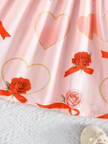 Sleeveless Ruffle Solid Ribbed Bow Floral Print Sweet Dress For Toddler Girls, Summer - Pink - View 6
