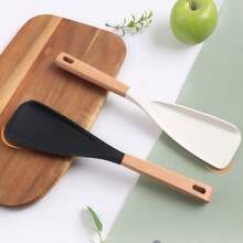 Wooden Handle Silicone Salad Spoon - Multifunctional, Non-Stick, Easy To Clean - For Baking, Cooking And Spreading Kitchen Tools - Essential Household & Dorm Supplies Series - Multicolor - View 3