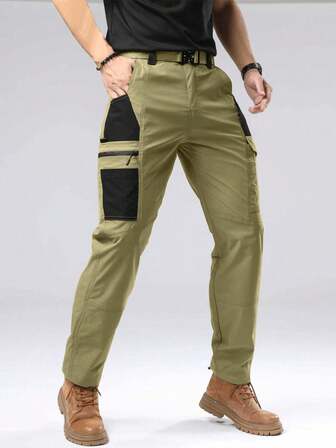 LEDUNTINO [Frühling/Sommer] Herren Mode Lässig Outdoor Reißverschluss-Hose, Sport, Cargo, Grün, Grau, Geschenk für Ehemann/Freund, Herren Frühling/Herbst Hose, Mehrtaschig, Wandern, Angeln, Reisehose, Frühling/Herbst Unterteil, Größentabelle als Referenz (Hose beinhaltet keinen Gürtel)