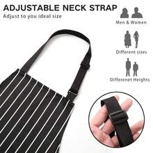 2 Pack Adjustable Bib Apron With 2 Pockets Chef CooFKing Kitchen Restaurant Aprons For Women Men - 黑色/F黑色條紋 - 查看 4