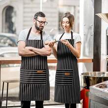 2 Pack Adjustable Bib Apron With 2 Pockets Chef CooFKing Kitchen Restaurant Aprons For Women Men - 黑色/F黑色條紋 - 查看 6