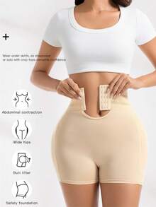 2 piezas Pantalones moldeadores de cintura alta para mujer, con botones ajustables, relleno para levantar el trasero - Multicolor - Ver 3