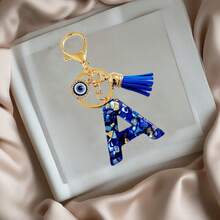 1pc Navy Blue Resin First Initial Letter Key Chain With Devil's Eye And Tassel, Outdoor Backpack Hanging Accessory, A-Z Letter Keychain, Wallet Charm, Car Pendant Ornament, Holiday/Birthday Party Gift - Royal Blue - View 18