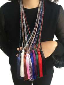 Colorful Crystal Beaded Tassel Necklace, Bohemian Style Fashion Necklace For Women - Multicolor - View 1
