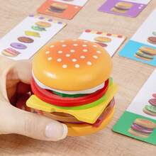 1 Set Giocattolo Bambini Casa Hamburger, Giocattolo da Cucina Simulazione per Bambini Maschi e Femmine, Set Casa Simulazione in Legno con Hamburger Smontabile, Giocattolo Puzzle Bambini con Carte Abbinamento Multiplo, Regali Interattivi Genitore-Figlio - Multicolore - Visualizzare 7
