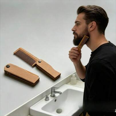 1pc Foldable Beard Comb, Men's Beard Grooming Comb, For Daily Use