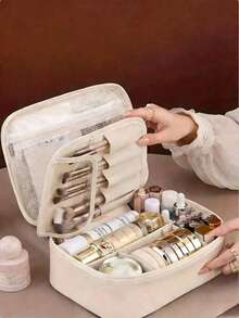 Travel Toiletry Bag - Space-Saving, Easy To Use, PU Material, Large Capacity Cosmetic Storage Box, Suitable For Travel, Multi-Functional Storage Bag, Great For Outdoor Use, Suitable For Student Back To School, Cosmetics And Toiletries Storage, Portable Free Compartment, Large Capacity, Neat And Stylish, Suitable As Valentine's Day, Halloween, Mother's Day Gift, Essential For College Students, Travel, Holiday, Vacation, Women's Cosmetic Bag , Makeup Room Decor - Multicolor - View 9