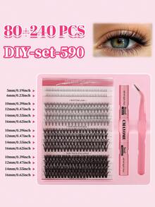 320pcs Cluster False Eyelashes, Single Eyelash Extension, D-Curl, 5-16mm DIY Eyelash Clusters, Waterproof False Eyelashes, Super Thick, Comes With Eyelash Glue And Tweezers, 3D Eyelashes, Russian Thick Eyelashes - Multicolor - View 14