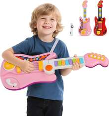 TendenciaKTMOUW 2 En 1 Juguetes De Guitarra De Piano Plegable para Niños y Niñas, Guitarras Instrumentos Musicales Educativo con Música Variada Guitarra Eléctrica con CorreaCalidad premium - Rojo - Ver 1