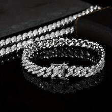 Hip Hop  Cuban Chain - 925 Silver Single Row Moissanite Necklace Bracelet, For Cool Style Rappers And Street Party - Golden - View 8