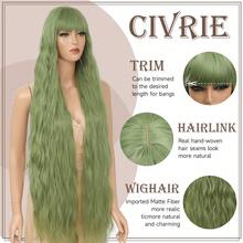 40 Inch Long Wavy Wig Extra-Long Wig With Bangs For Women Available In A Variety Of Colors Cosplay Wig Bounce Fluffy For Halloween Party Daily Use - màu xanh lá - Xem 5