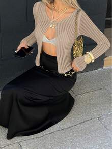 Women's Hollow Out Vacation Casual Knit Sweater - Khaki - View 6