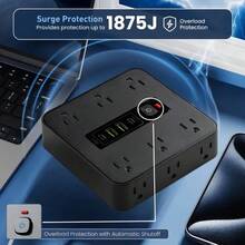 16-In-1 Power Strip With Switch & Surge Protection 12AC Outlets 3 USB 1 Type-C Ports Wall Outlet Extender For Office Home Travel US Plug Compatible - 查看 2