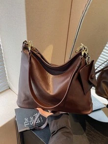 Fashionable And Versatile Coffee Colored PU Material Women's Shoulder Bag, Simple And High-End Adjustable Shoulder Strap Tote Bag/Crossbody Bag - Coffee Brown - View 7