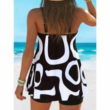 Women's Tankini Swimwear – Relaxed Fit Two-Piece Set For Beach, Pool & Resort Days - Black and White - View 3