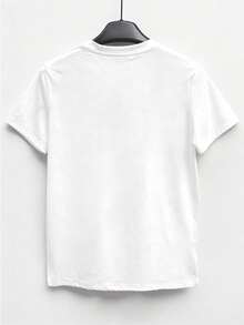 Áo thun nữ tay ngắn cổ tròn chất liệu polyester, in họa tiết ánh nắng mặt trời, dáng suông, hơi co giãn, lý tưởng cho mùa hè, kiểu dáng thường ngày. Màu trắng. - trắng - Xem 4