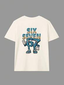 青少年男孩休闲创意简约图案T恤，适合青少年男孩夏季穿着，青少年衬衫 - 杏色 - 查看 5