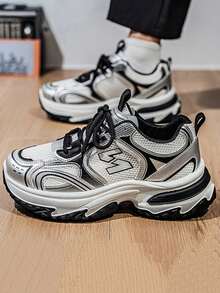 Fashionable, Versatile, Comfortable Thick-Soled Sneakers For Teens, All Seasons, Korean Style High-Quality Chunky Sneakers With Breathable Mesh Upper, Slip-Resistant And Durable, Suitable For Outdoor Casual And Sports - Silver - View 6