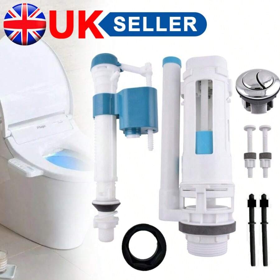 24 Split High Pressure Universal Toilet Cistern Repair Kit | Dual Push Flush System Complete Valve & Button Set | Bathroom Accessories UK Fast Delivery - White - View 1