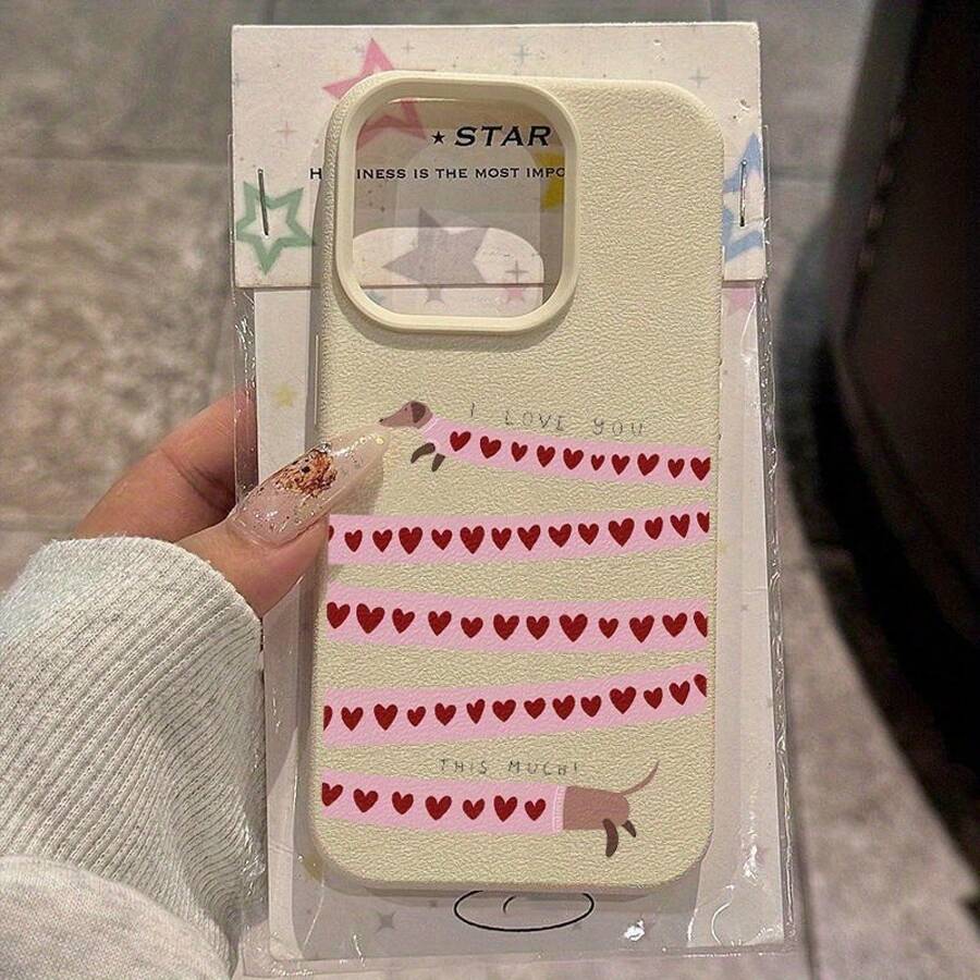 Estuche de Teléfono Suave y Elegante: 1 Estuche de Teléfono Suave en Forma de Corazón con Cachorro Dachshund Blanco, Adecuado para 17 16 15 14 13 12 11 11pro 12pro 13pro 14pro 15pro 16pro 17pro 11pro 12pro 13pro 14pro 15pro 16pro 17pro 12 13 Estuche de Silicona Absorbente de Impactos: Protege tu Teléfono de Cada Caída. - 1 pieza - Ver 1