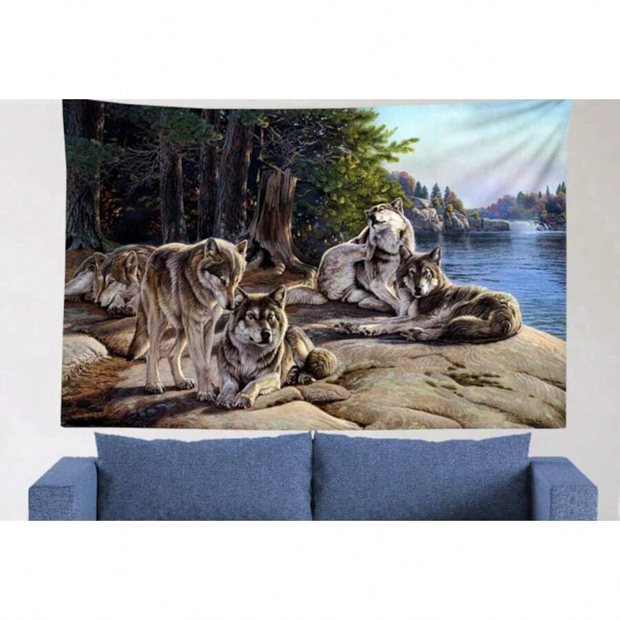 Wolf Tapestry Wolves Wall Tapestry Wall Hanging Wild Animal Wall Decor - 彩色 - 查看 1