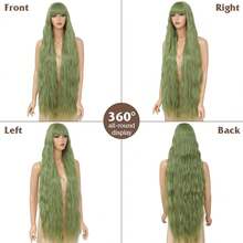 40 Inch Long Wavy Wig Extra-Long Wig With Bangs For Women Available In A Variety Of Colors Cosplay Wig Bounce Fluffy For Halloween Party Daily Use - màu xanh lá - Xem 4