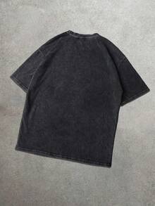 Hemo, Men's Street T-Shirt, Slightly Stretchy Slim Fit Washed Black Round Neck Short Sleeve T-Shirt, Casual Daily Tee - Black - View 2