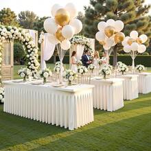 Mantel de Elastano Marfil de 8 Pies para Mesas Rectangulares, Sin Arrugas, Funda Ajustada con Falda, Ideal para Bodas, Fiestas - Marfil+96" x 30" (8 pies - 1 paquete) - Ver 4