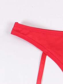 Women's Red Sexy Open Crotch Lace Patchwork Garter Belt And Thong Panty Set - Red - View 4