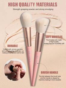 BS-MALL 15/20支粉色化妆刷套装，高品质柔软刷毛，适用于散粉、修容、腮红、粉底、眼影、鼻影等。 - 粉色 - 查看 3